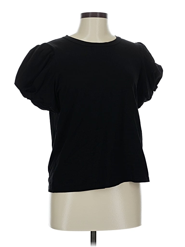 Pre-owned Miou Muse Short Sleeve Top Black Crew Neck Tops