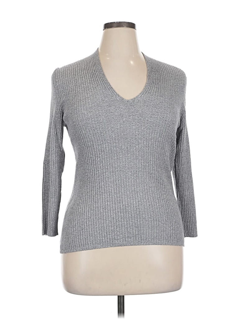 Pre-owned Inc International Concepts 3/4 Sleeve Top Gray V Neck Tops