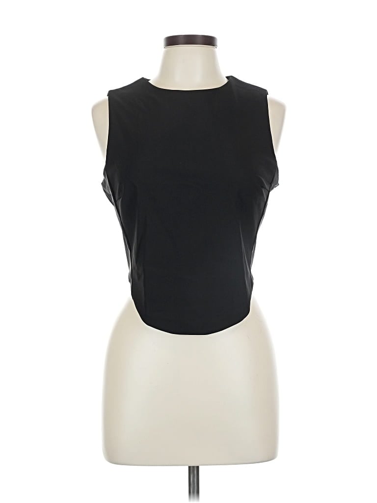 Pre-owned House Of Harlow 1960 Sleeveless Top Black Solid Pattern Boatneck Tops