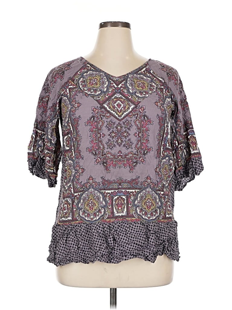 Pre-owned Suzanne Betro Short Sleeve Blouse In Purple
