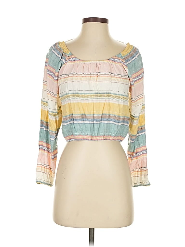 Pre-owned O'neill 3/4 Sleeve Top Yellow Square Neckline Tops