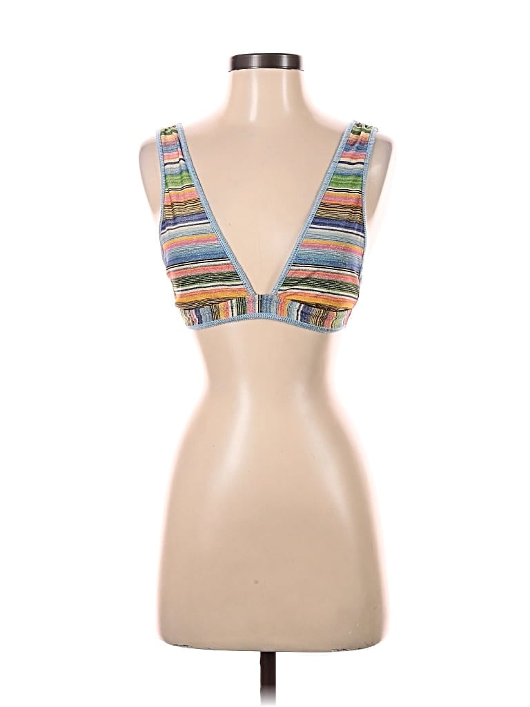 Pre-owned Becca Swimsuit Top Ivory Tweed Pattern Plunge Neckline Swimwear In White