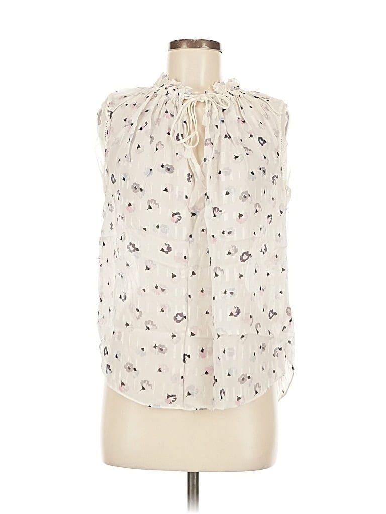 Pre-owned Rebecca Taylor Sleeveless Silk Top Ivory Tie Neck Tops In White