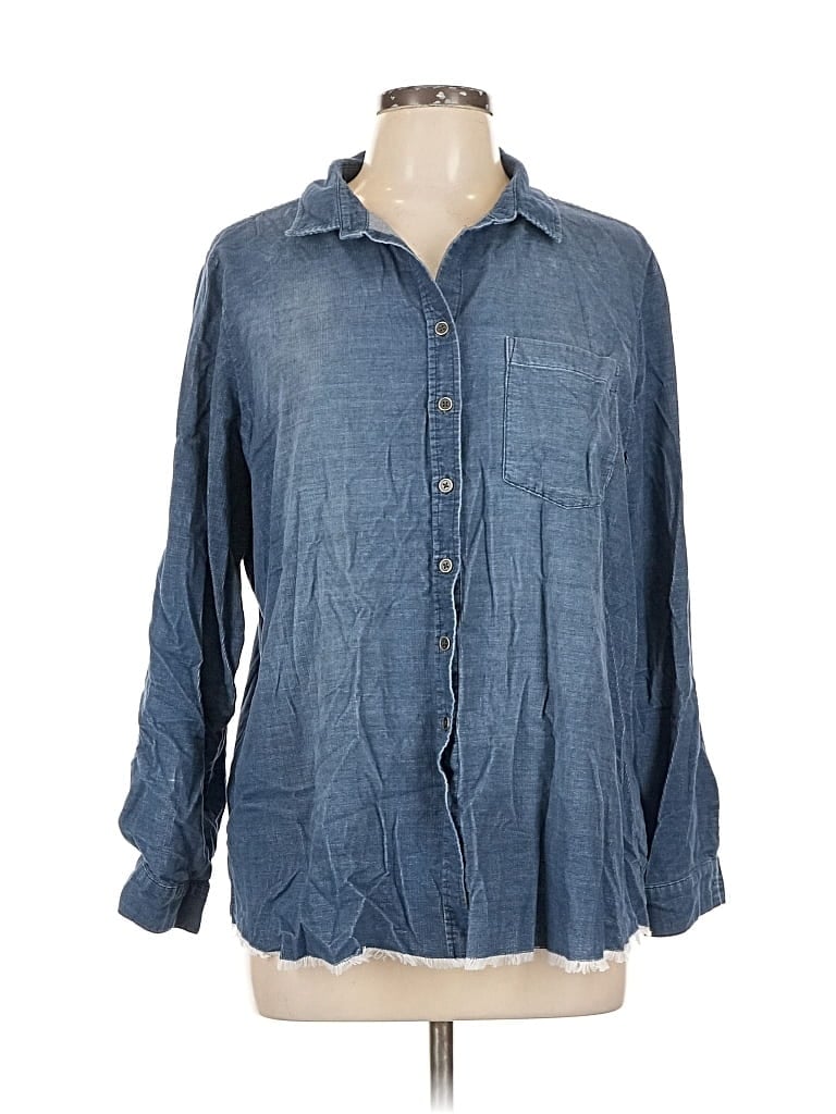 Pre-owned Side Stitch Long Sleeve Button Down Shirt In Blue