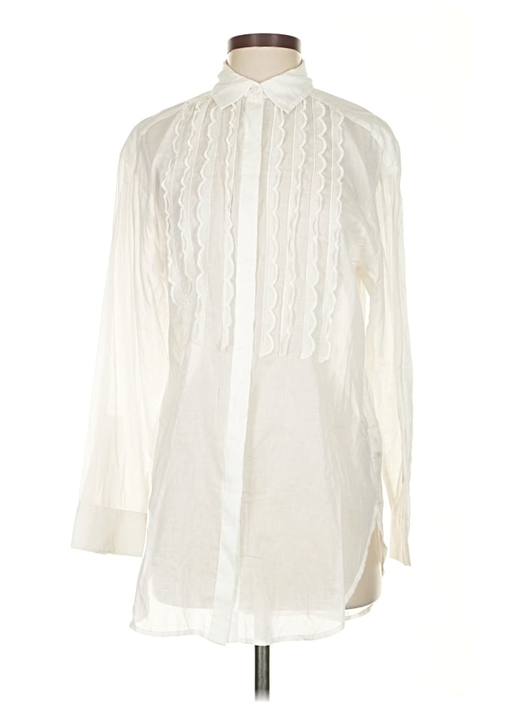 Pre-owned J.crew Collection Long Sleeve Blouse In White