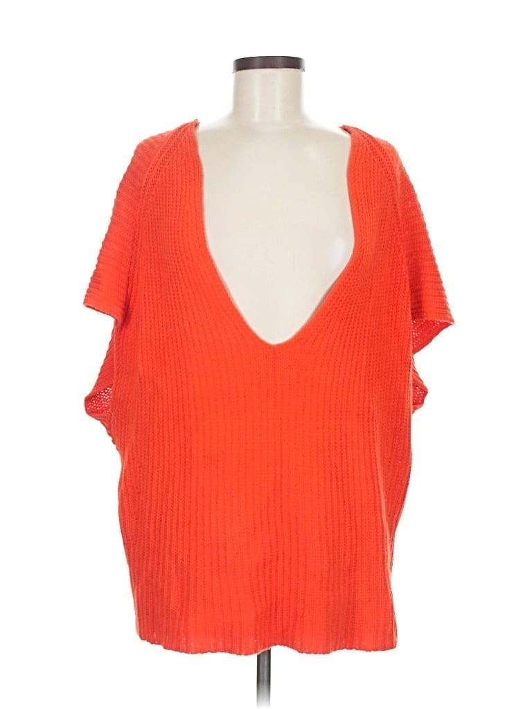 Pre-owned Cabi Short Sleeve Top Orange Plunge Neckline Tops