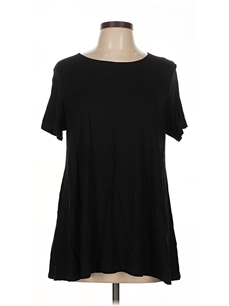 Pre-owned Eileen Fisher Short Sleeve Top Black Scoop Neck Tops