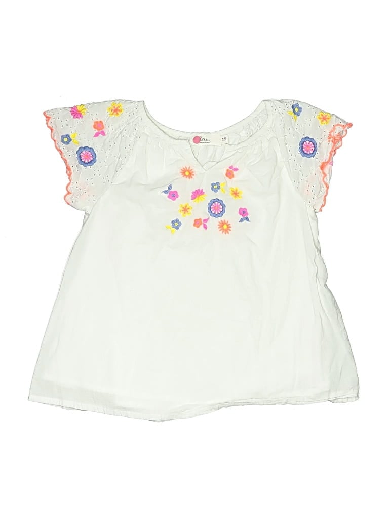 Pre-owned Boden Kids' Short Sleeve Top Ivory Ruffles Neckline Tops In White