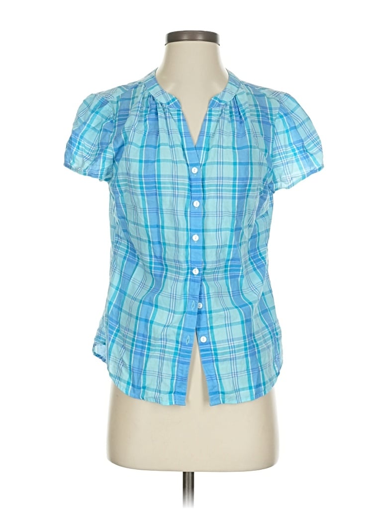 Pre-owned L.l.bean Short Sleeve Blouse In Blue