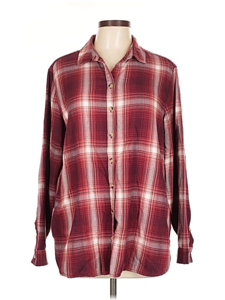 Pre-owned Jachs Girlfriend Long Sleeve Button Down Shirt In Burgundy