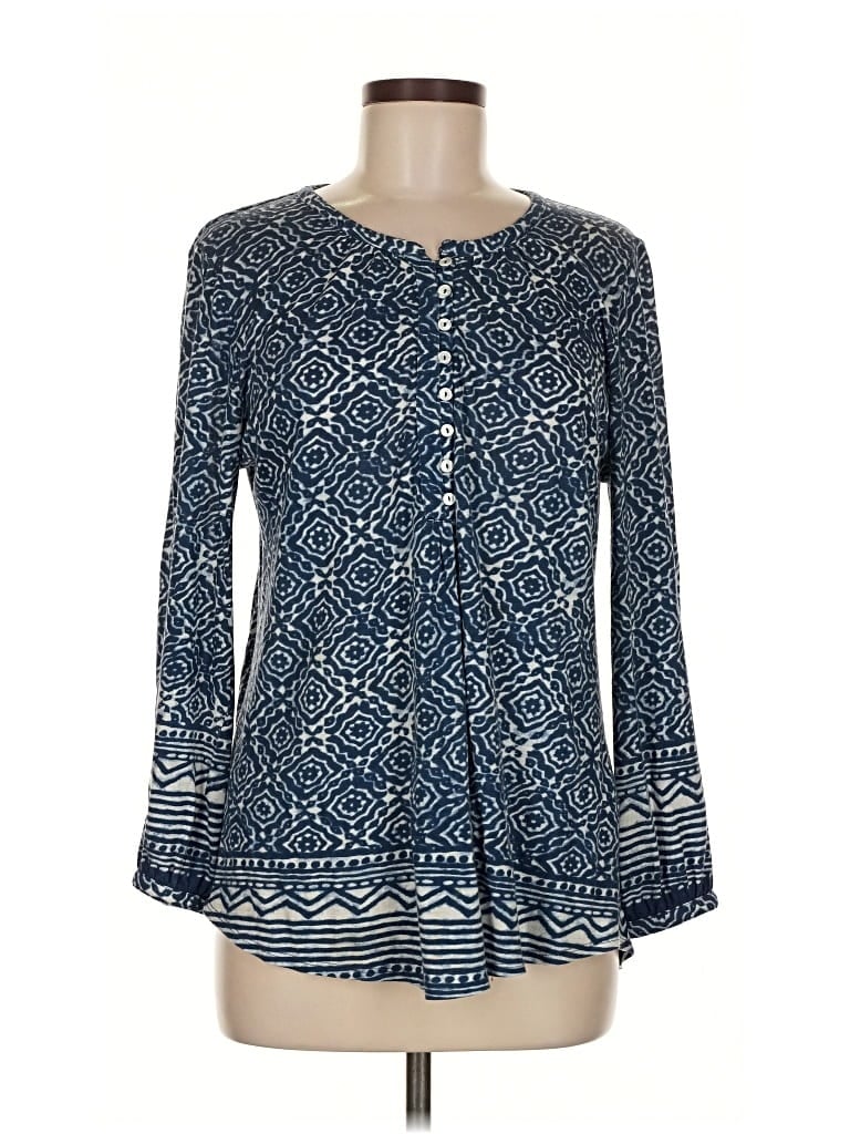 Pre-owned Lucky Brand Long Sleeve Blouse In Blue