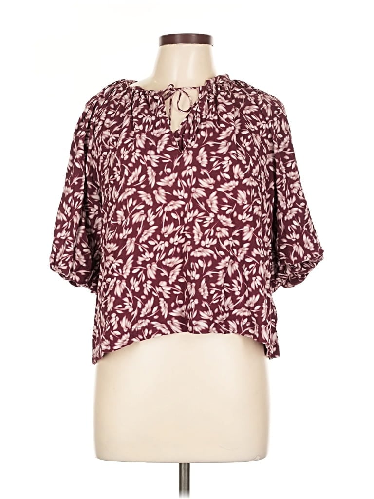 Pre-owned Madewell Short Sleeve Blouse In Burgundy
