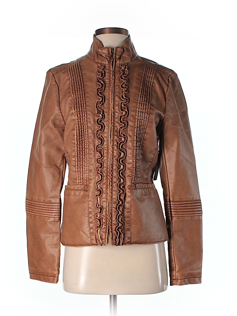 a.n.a. A New Approach 100% Polyurethane Solid Brown Faux Leather Jacket ...