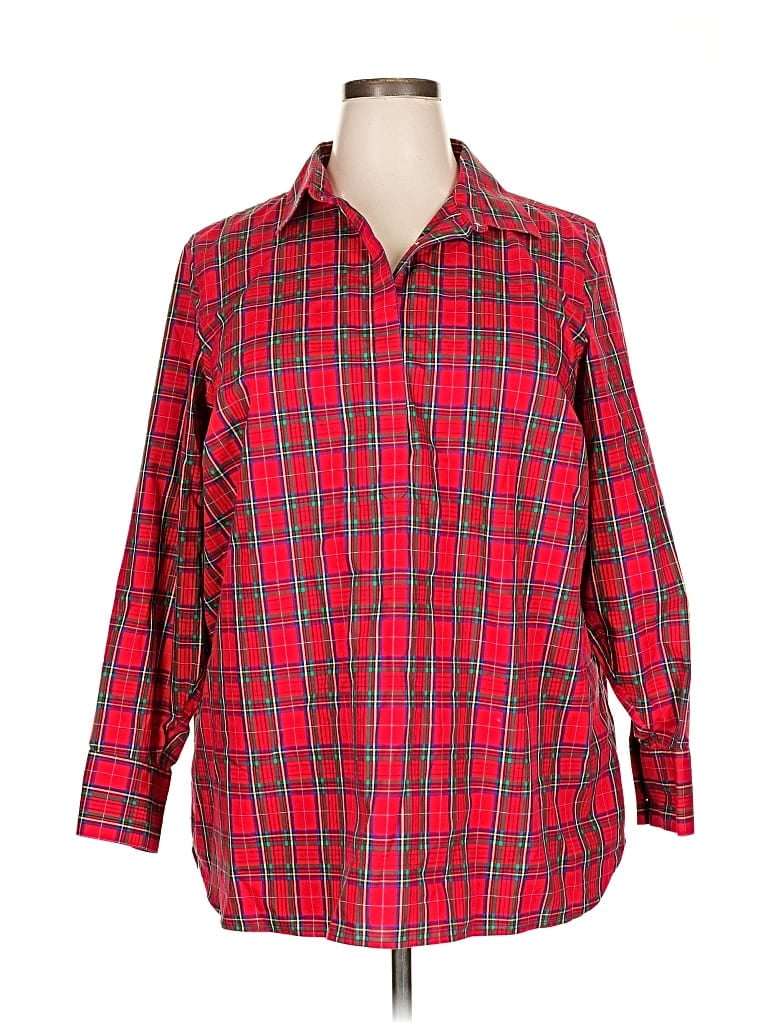 Pre-owned Lands' End Long Sleeve Button Down Shirt In Red
