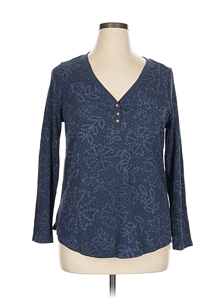 Pre-owned Terra & Sky Long Sleeve Henley Shirt In Blue