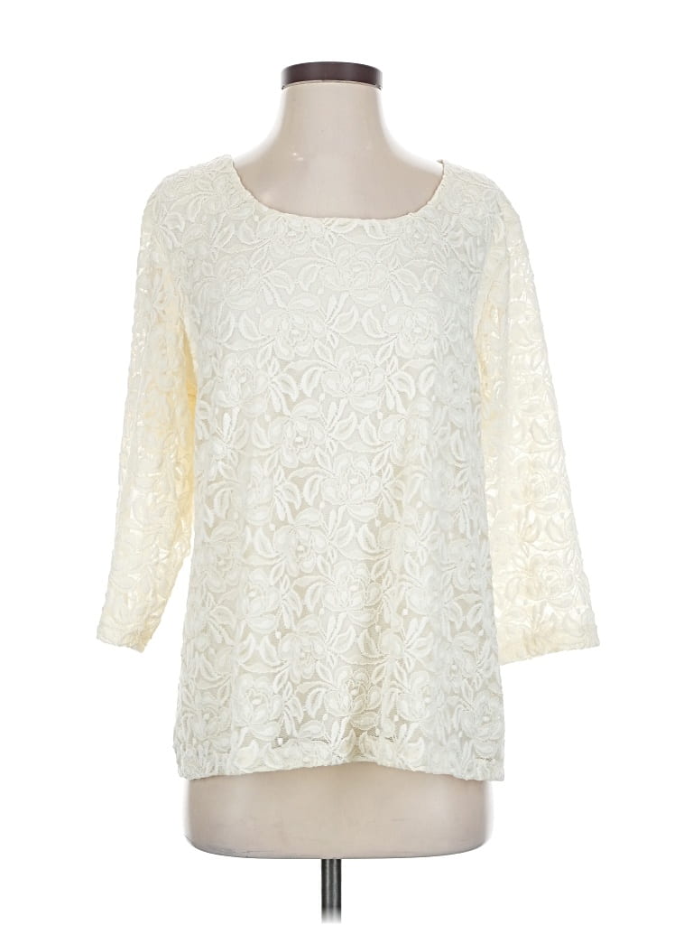 Pre-owned Christopher & Banks 3/4 Sleeve Top Ivory Boatneck Tops In White
