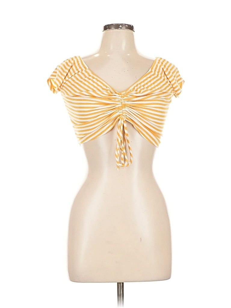 Pre-owned Fashion Nova Short Sleeve Top Yellow Sweetheart Neckline Tops