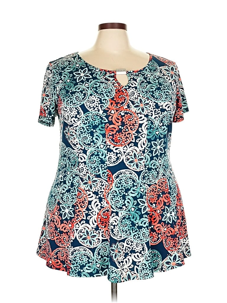 Pre-owned C Established 1946 Short Sleeve Blouse In Blue