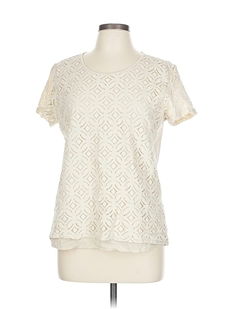 Pre-owned Market & Spruce Short Sleeve Top Ivory Keyhole Neckline Tops In White