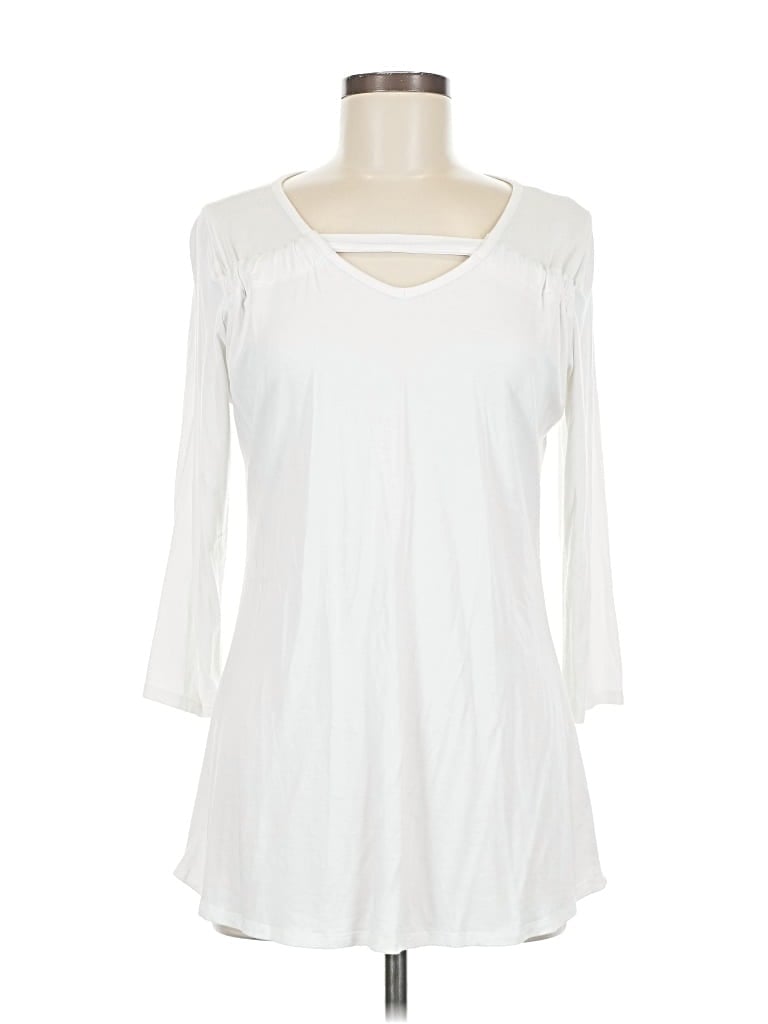 Pre-owned Zenergy By Chico's 3/4 Sleeve T-shirt In White