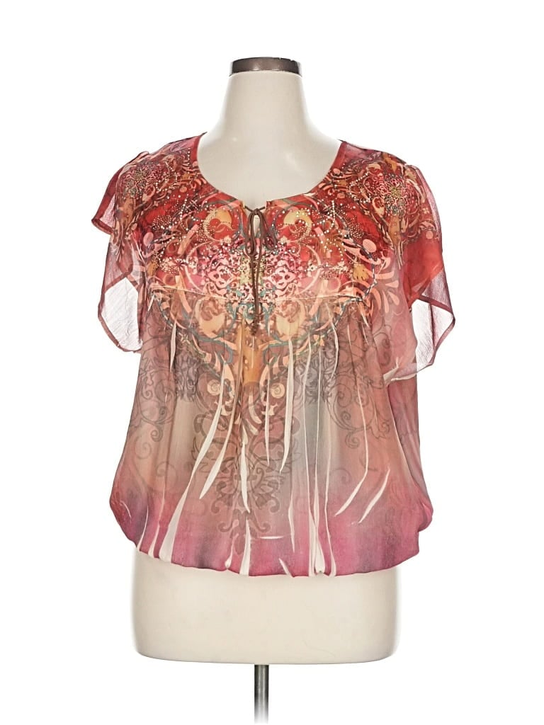Pre-owned One World Short Sleeve Blouse In Pink