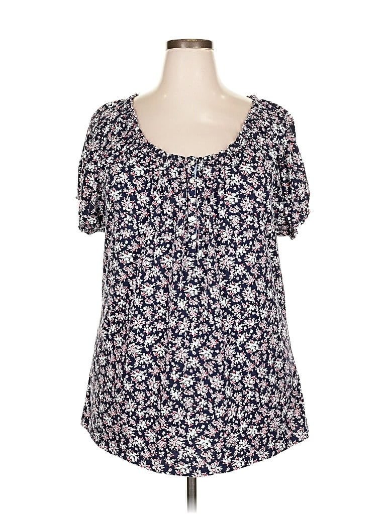 Pre-owned Chaps Short Sleeve Blouse In Blue