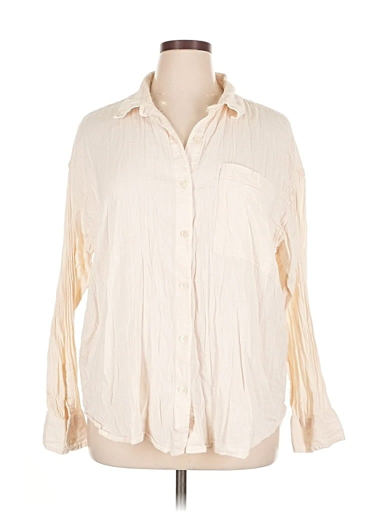 Pre-owned American Eagle Outfitters Long Sleeve Button Down Shirt In White