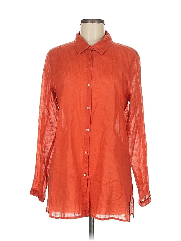 Pre-owned Eileen Fisher Long Sleeve Button Down Shirt In Orange
