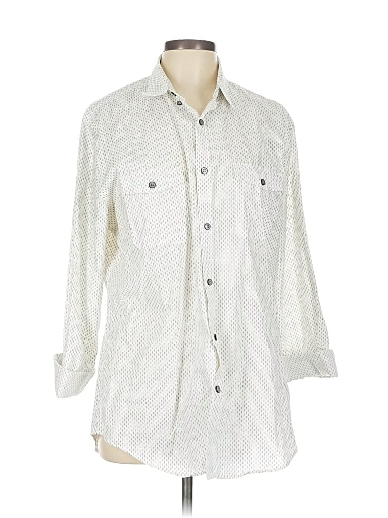 Pre-owned Express 3/4 Sleeve Button Down Shirt In White