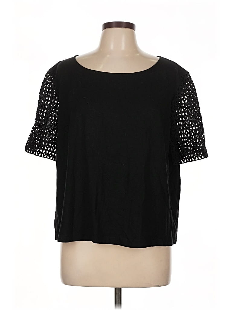 Pre-owned Lafayette 148 Short Sleeve Top Black Square Neckline Tops