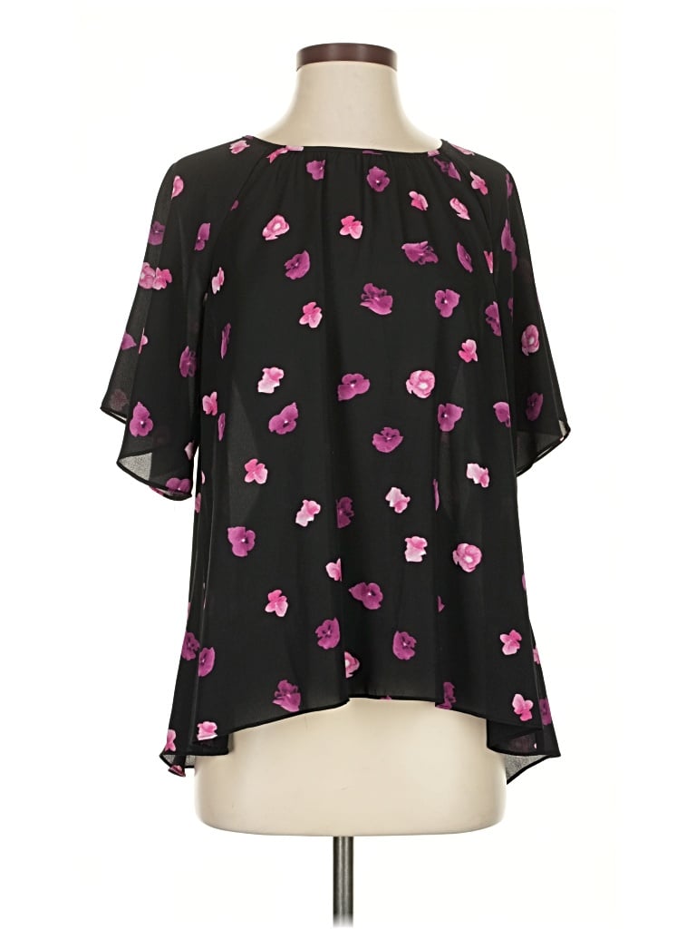 Pre-owned Cece Short Sleeve Blouse In Black
