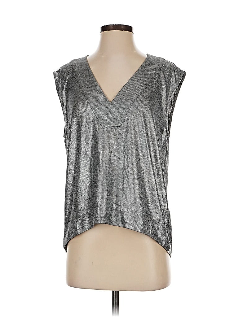 Pre-owned One X Oneteaspoon Sleeveless Top Silver Metallic Pattern V Neck Tops