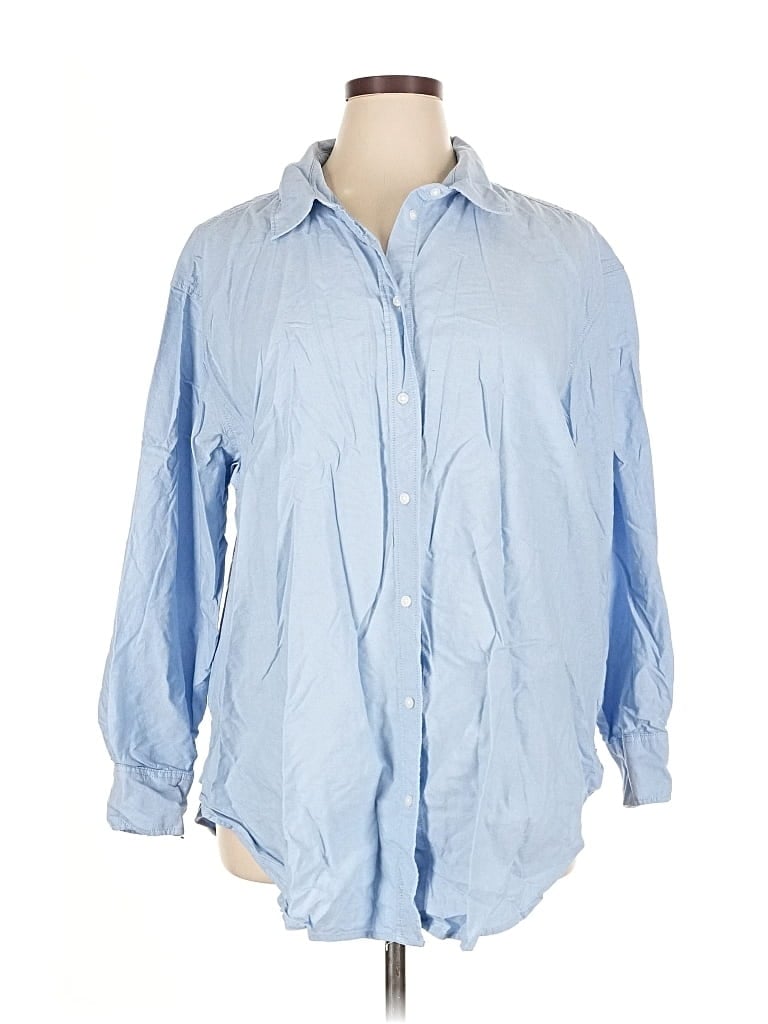 Pre-owned H&m Long Sleeve Button Down Shirt In Blue