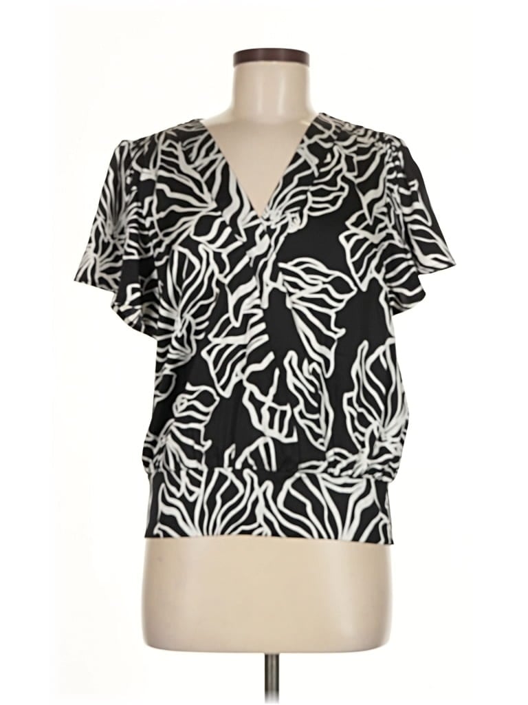 Pre-owned Nine West Short Sleeve Blouse In Black