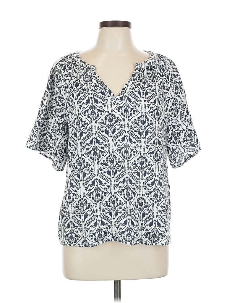 Pre-owned Ann Taylor Factory Short Sleeve Blouse In Blue