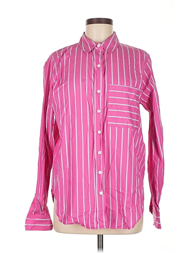 Pre-owned Evereve Long Sleeve Button Down Shirt In Pink