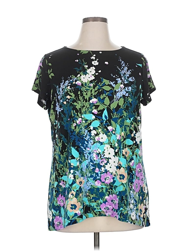 Pre-owned Susan Graver Short Sleeve Blouse In Blue