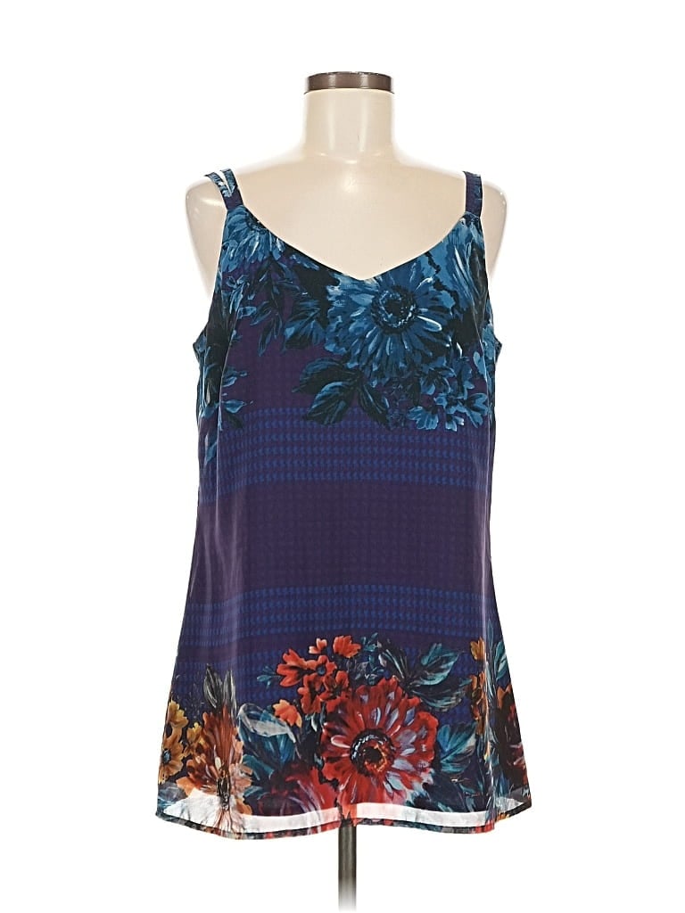 Pre-owned Cabi Tank Top Blue Floral Pattern Sweetheart Neckline Tops