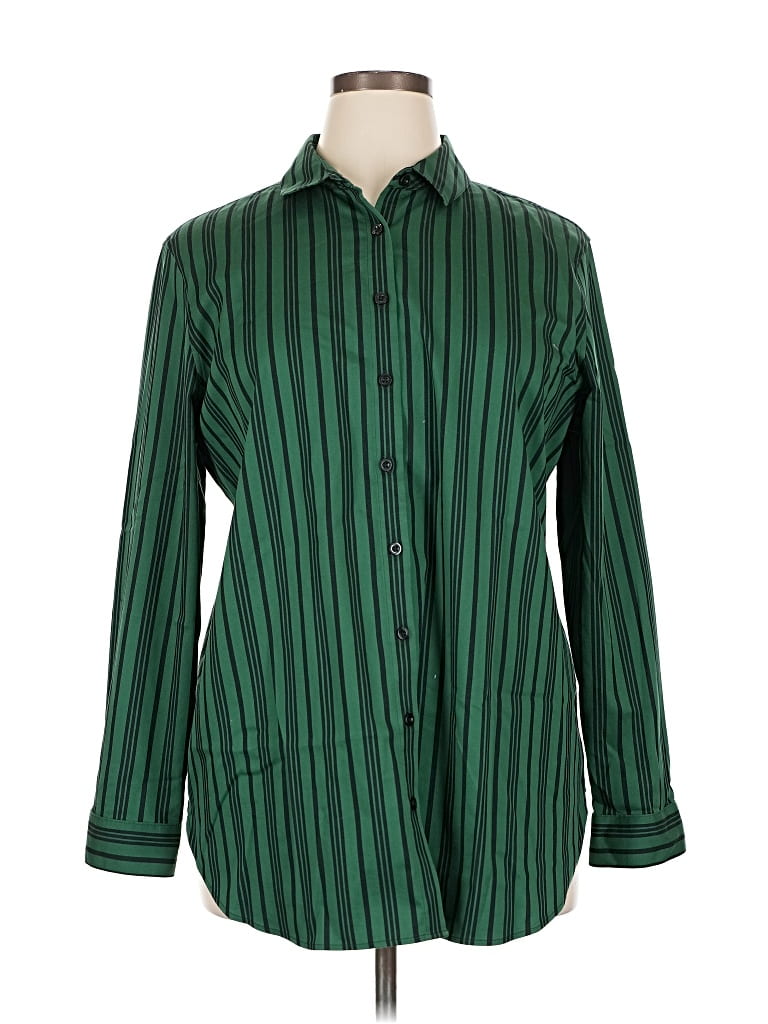 Pre-owned Chico's Long Sleeve Button Down Shirt In Green