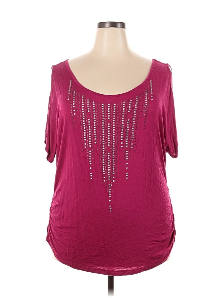 Pre-owned Dots Short Sleeve Top Burgundy Scoop Neck Tops