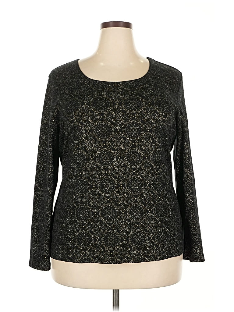 Pre-owned Karen Scott Long Sleeve Top Black Boatneck Tops