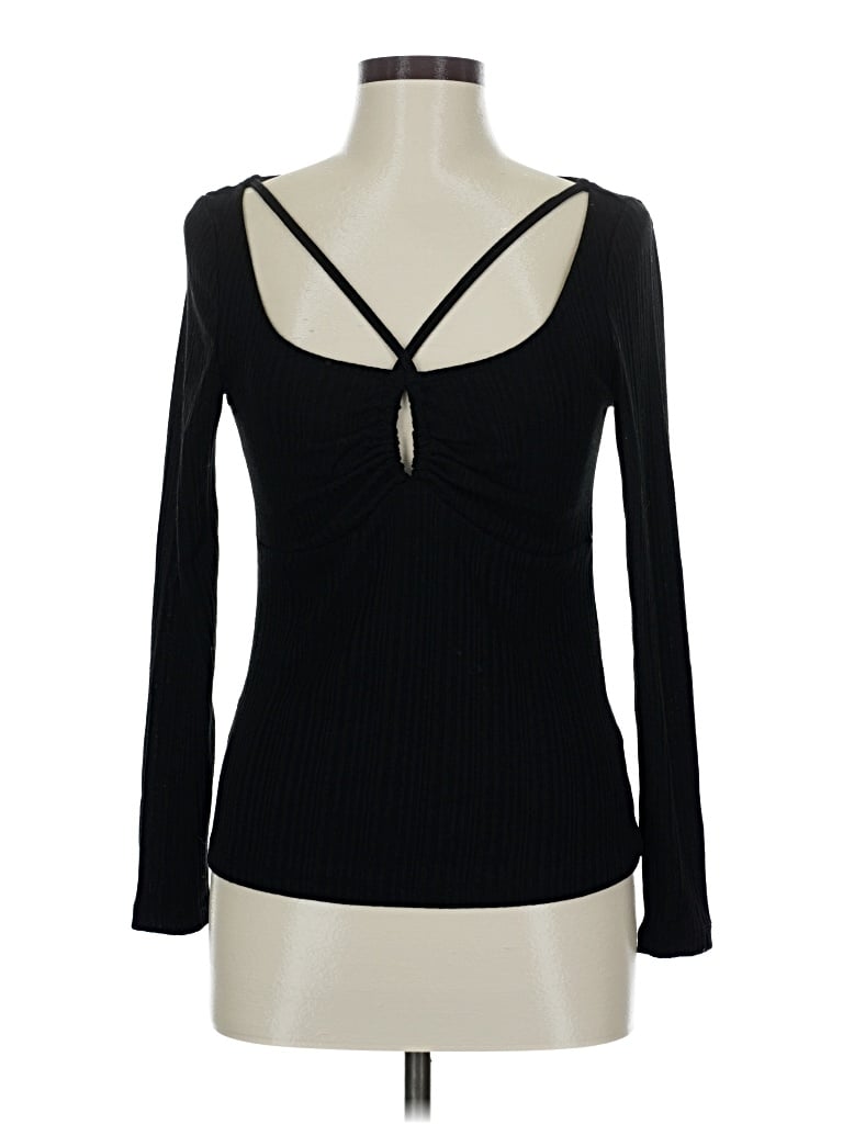 Pre-owned H&m Long Sleeve Top Black Keyhole Neckline Tops