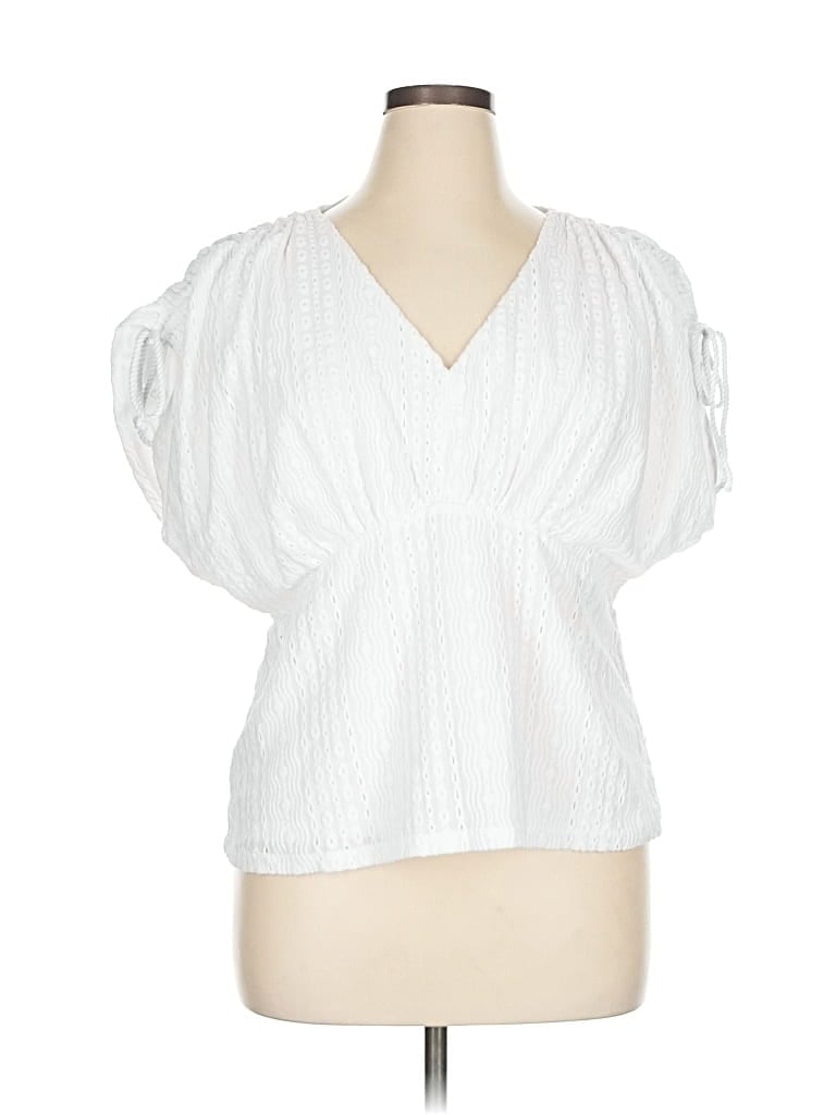 Pre-owned Ann Taylor Loft Short Sleeve Blouse In White
