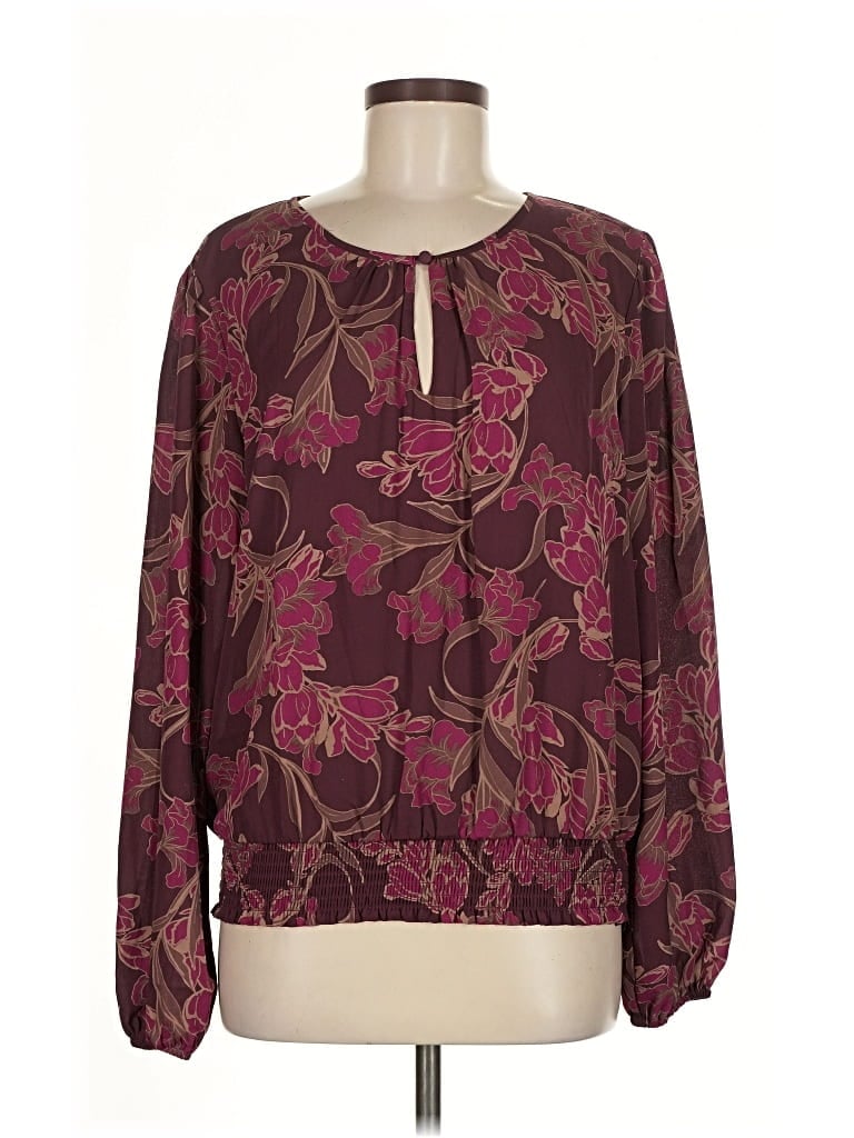 Pre-owned Nine Britton Long Sleeve Blouse In Burgundy