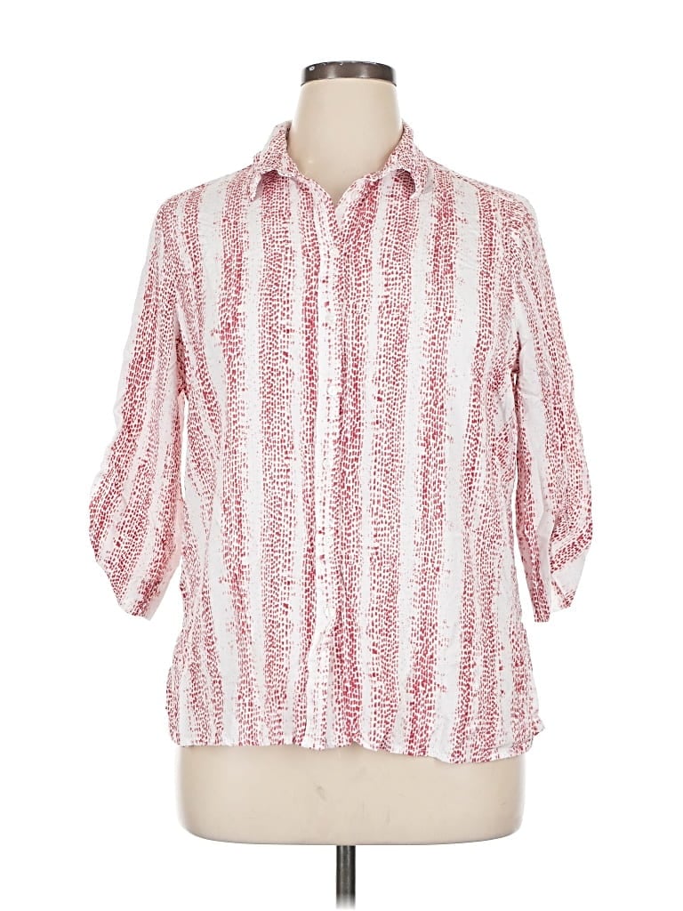 Pre-owned French Dressing Jeans 3/4 Sleeve Button Down Shirt In Red