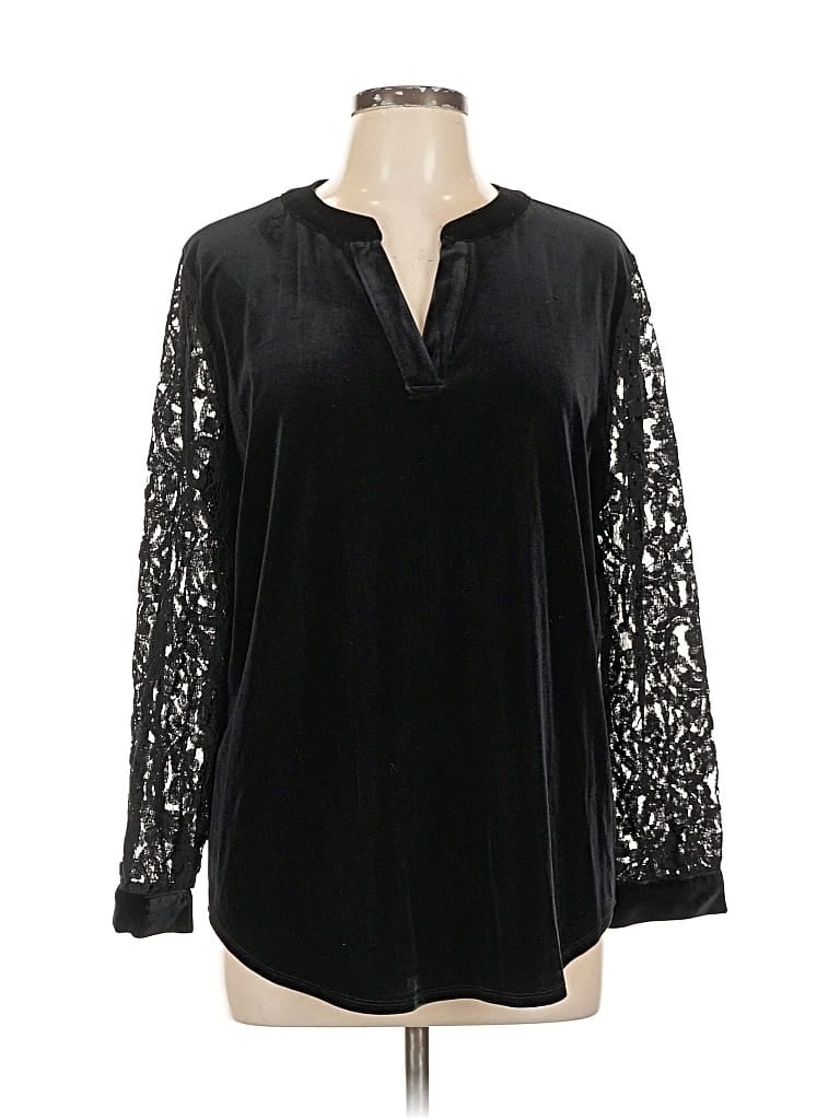 Pre-owned Kasper Long Sleeve Blouse In Black