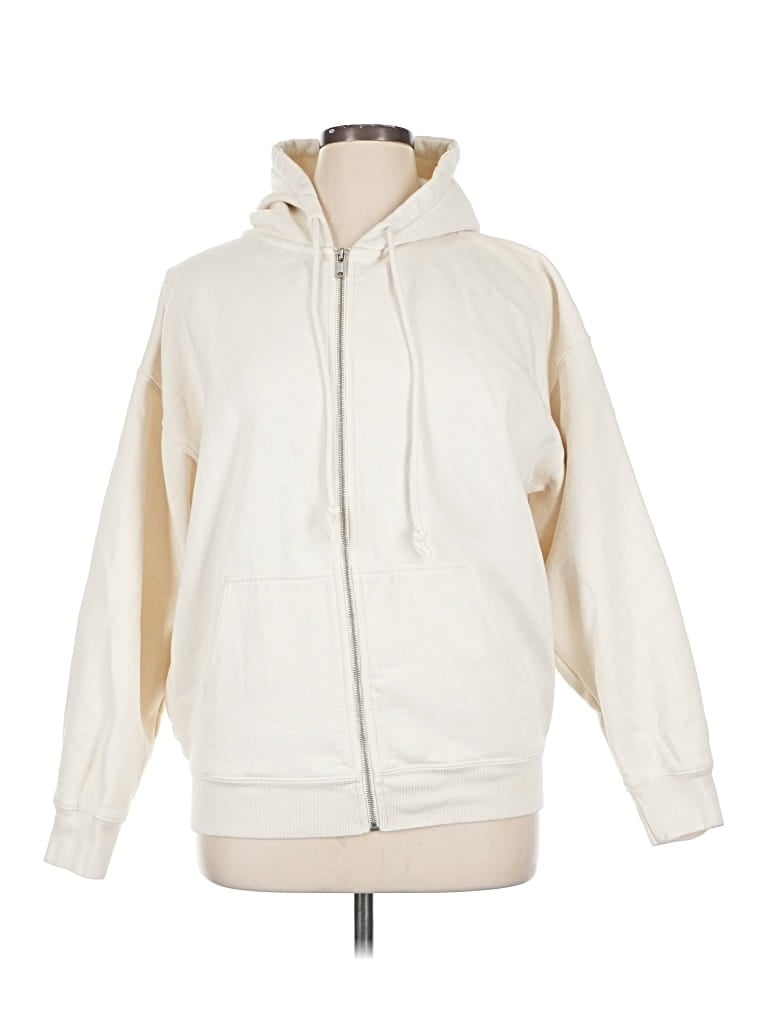 Pre-owned Brandy Melville Zip Up Hoodie In White