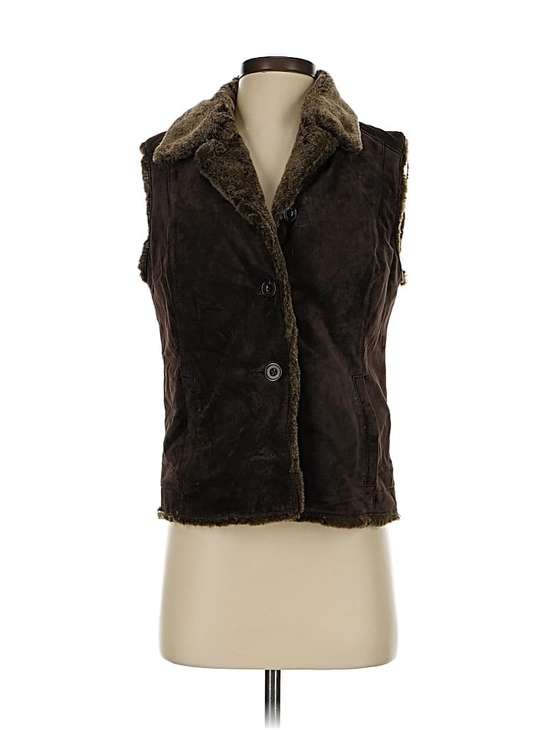 Pre-owned Eddie Bauer Faux Fur Vest In Brown