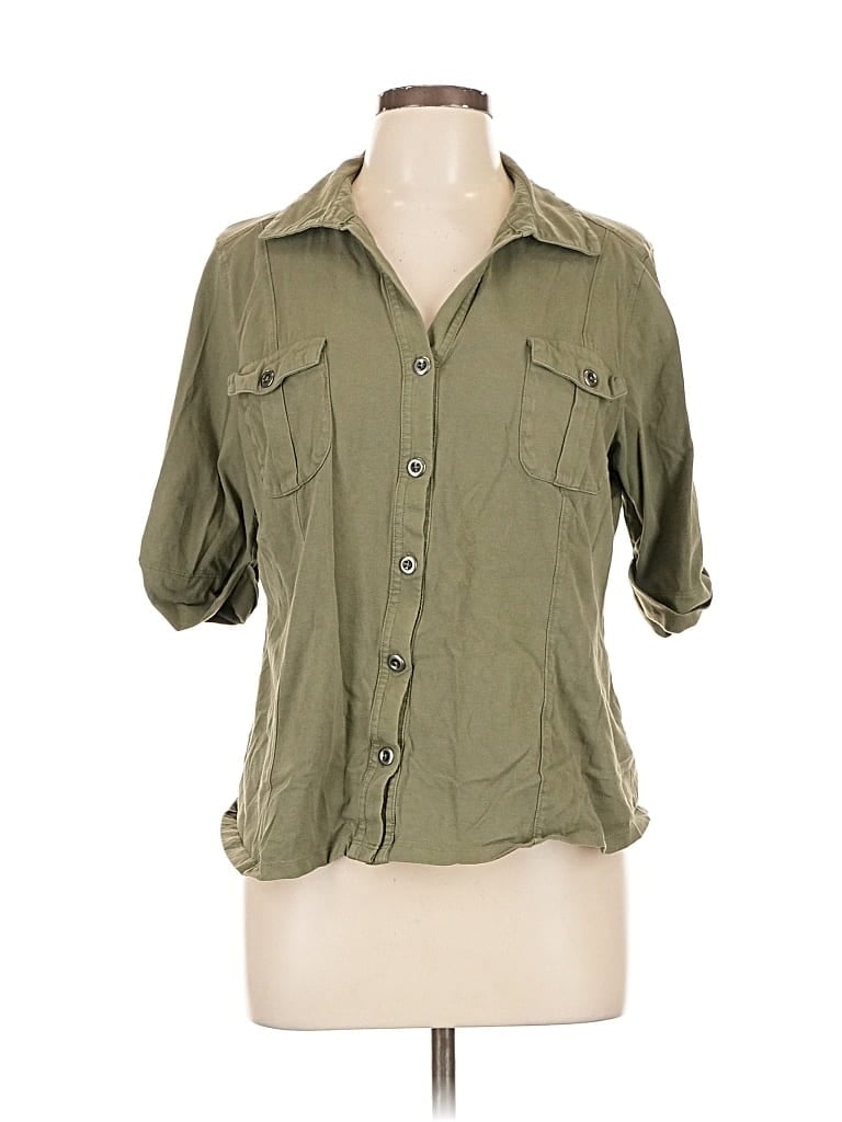 Pre-owned Style & Co 3/4 Sleeve Button Down Shirt In Green
