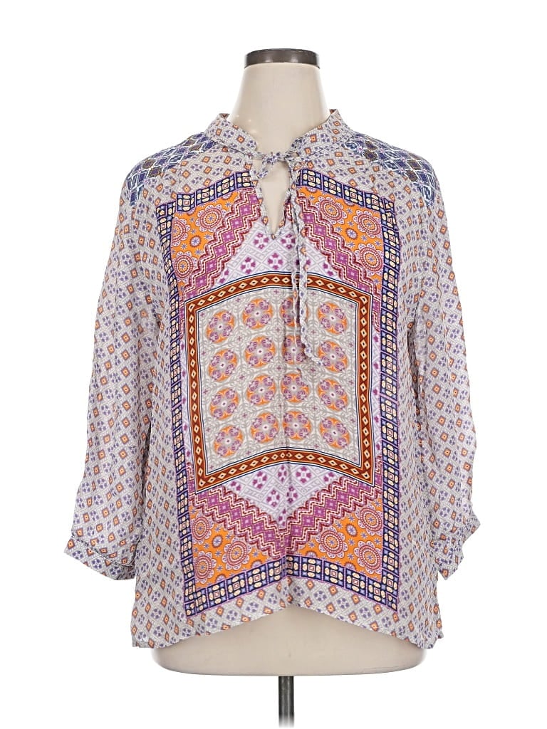 Pre-owned Feathers By Tolani 3/4 Sleeve Blouse In Brown